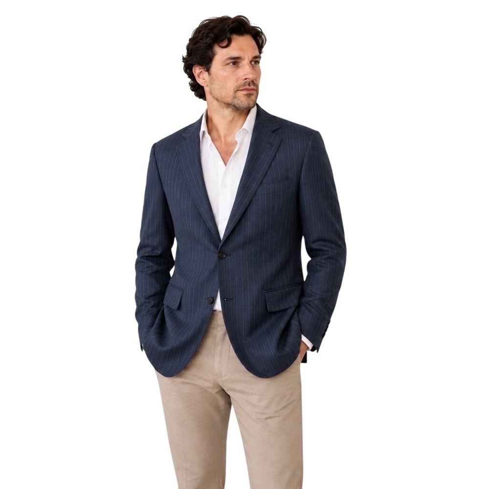Burberry London Bond Street 44L Navy Pinstripe Wool Blazer Sport Coat Classic